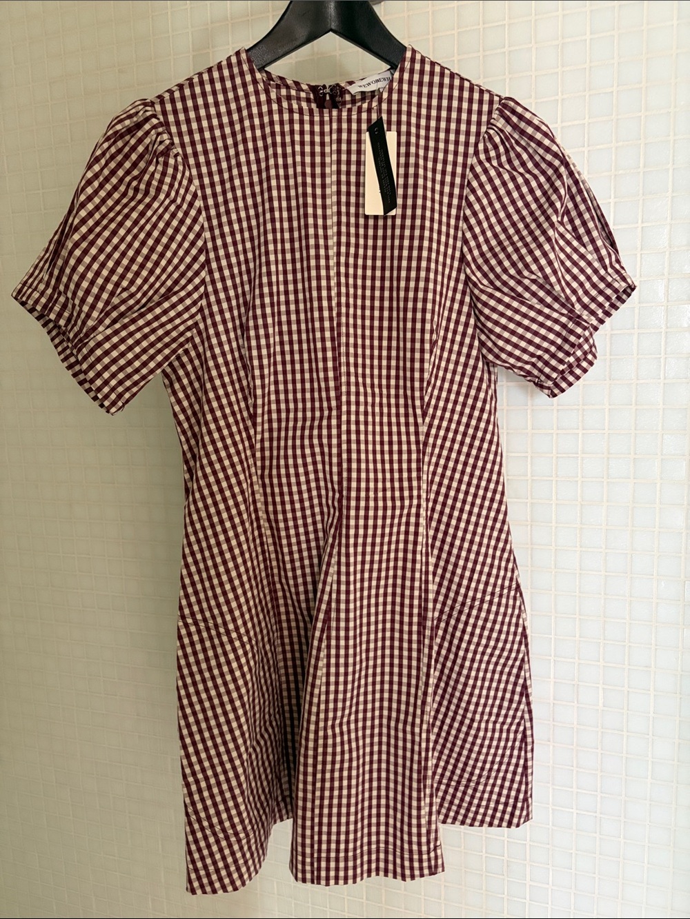 WeWoreWhat Burgundy and White Gingham Mini Dress